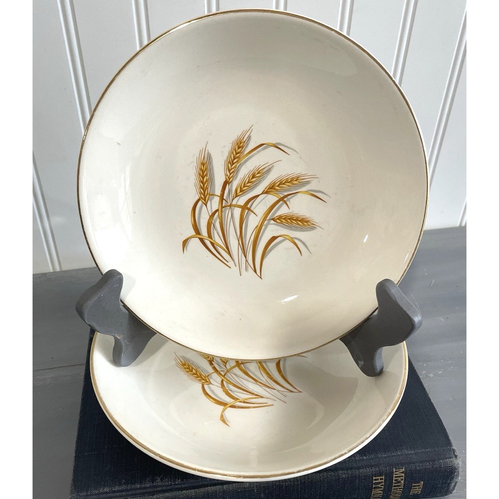 VTG Golden Wheat 7.5 Soup/Salad Bowls 22K Gold Trim Classic‎ 50s-60s